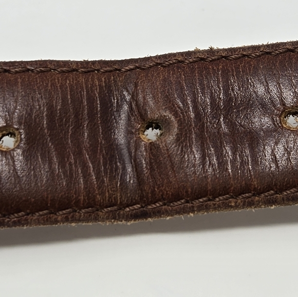 EDDIE BAUER BROWN LEATHER BELT BRASS BUCKLE TWISTED STITCHES MEN SIZE 36 WESTERN - Picture 7 of 15